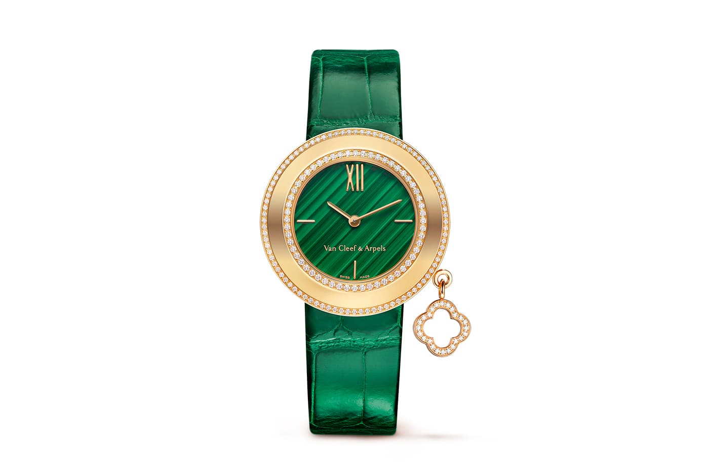  Van Cleef & Arpels Charms watch with malachite and diamonds in yellow gold