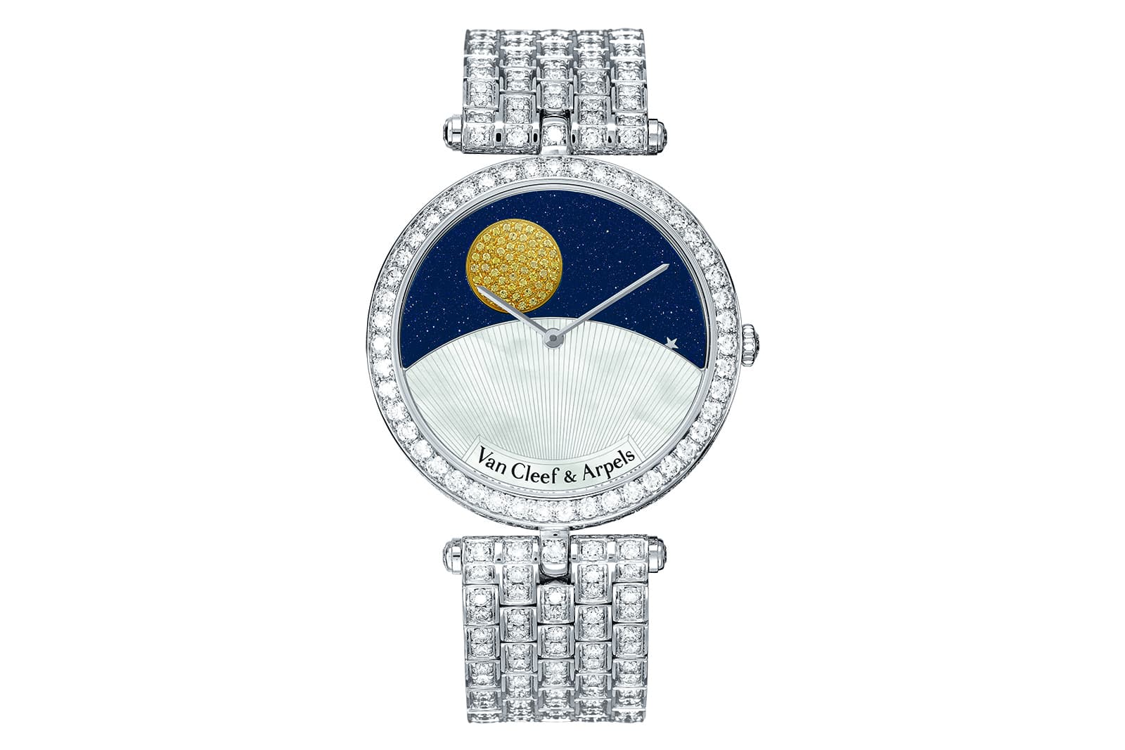 Van Cleef & Arpels Lady Arpels Jour Nuit watch with aventurine, sapphire, mother of pearl and diamonds in white and yellow gold