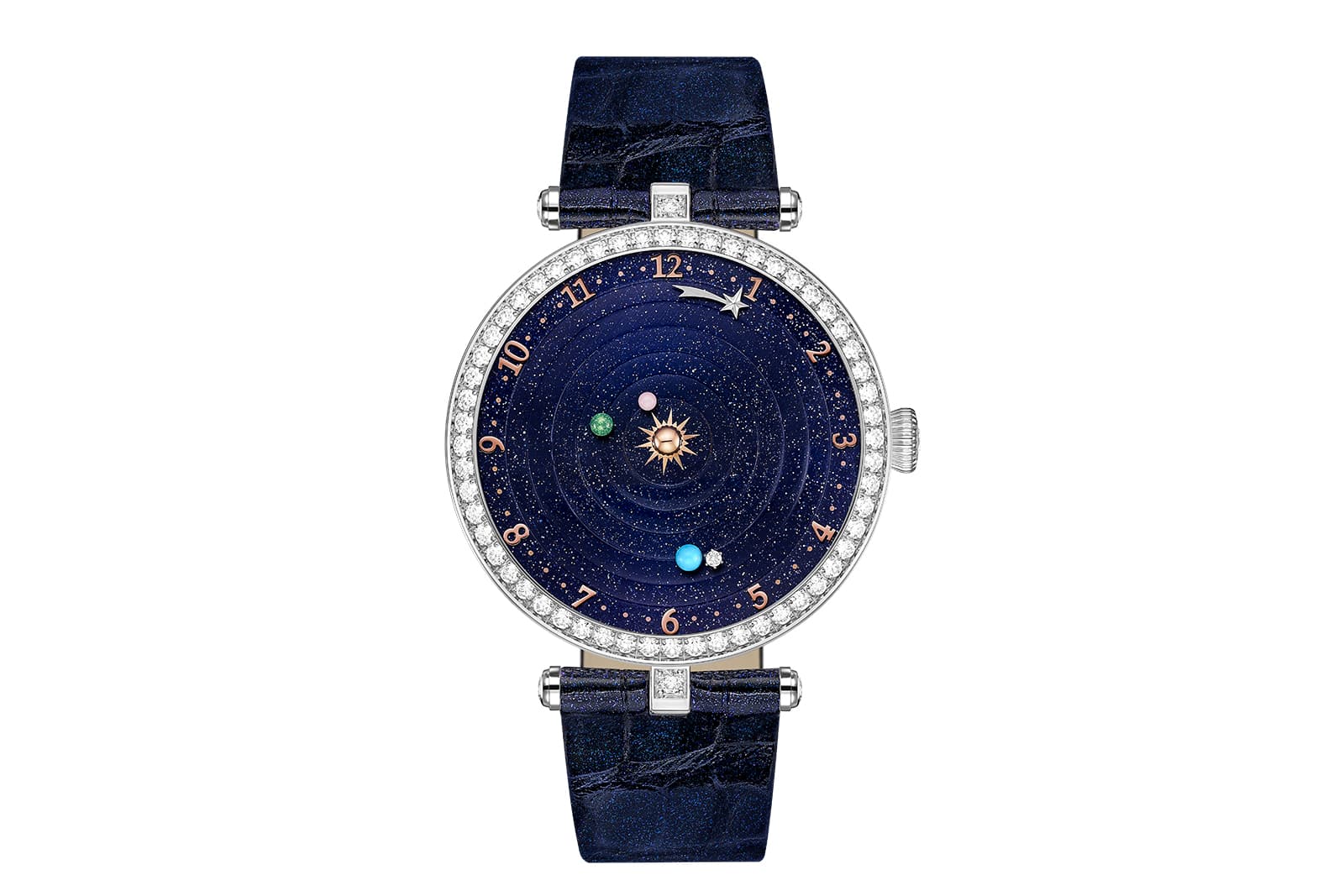  Van Cleef & Arpels Lady Arpels Planetarium watch with aventurine, diamonds, turquoise and mother of pearl in white and yellow gold 