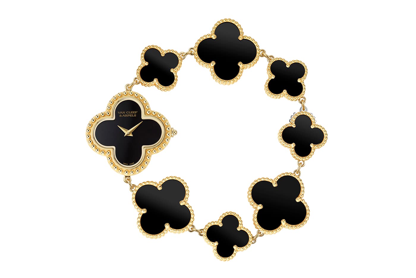  Van Cleef & Arpels Sweet Alhambra bracelet watch with onyx in yellow gold