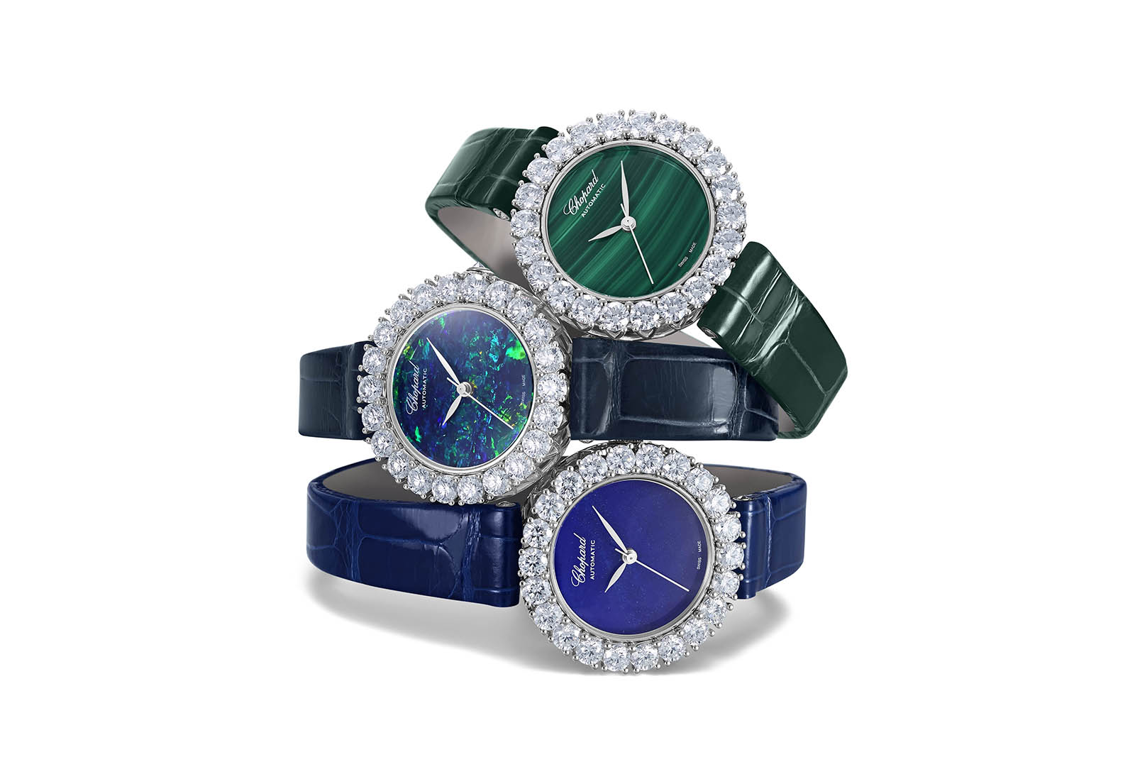  Chopard L’Heure du Diamant watches with opal, malachite, lapis lazuli and diamonds in white gold