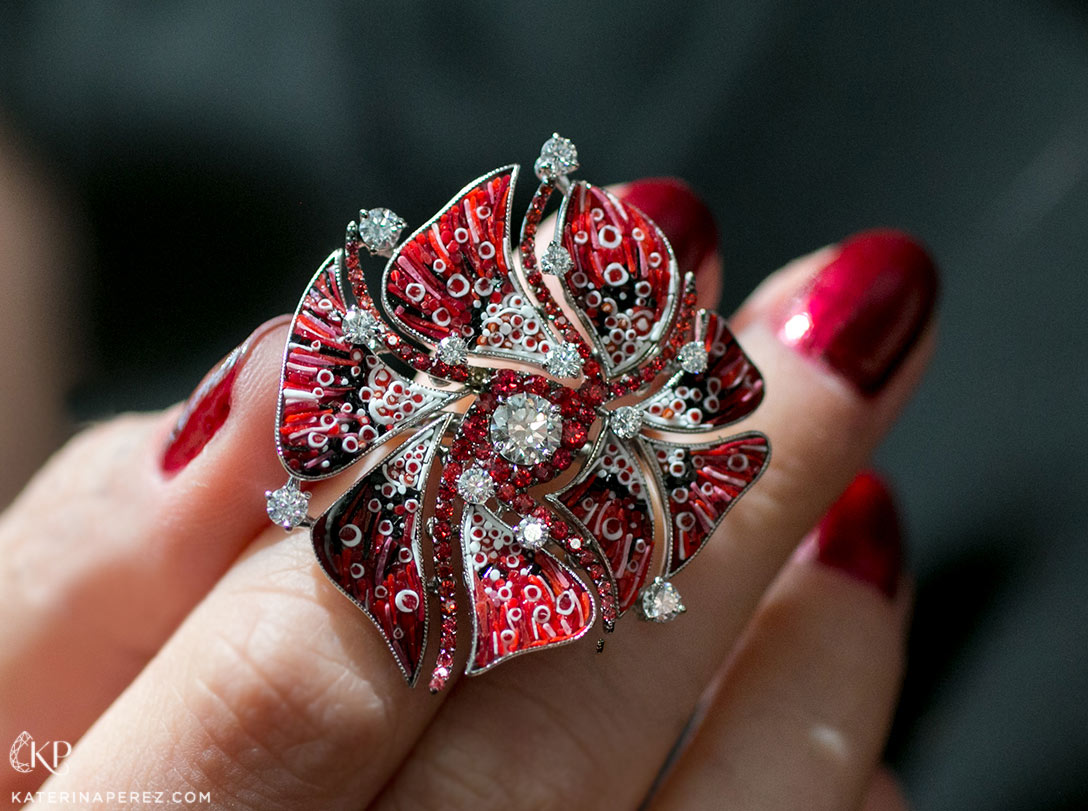  The Nebulosa Red ring with rubies and diamonds by SICIS