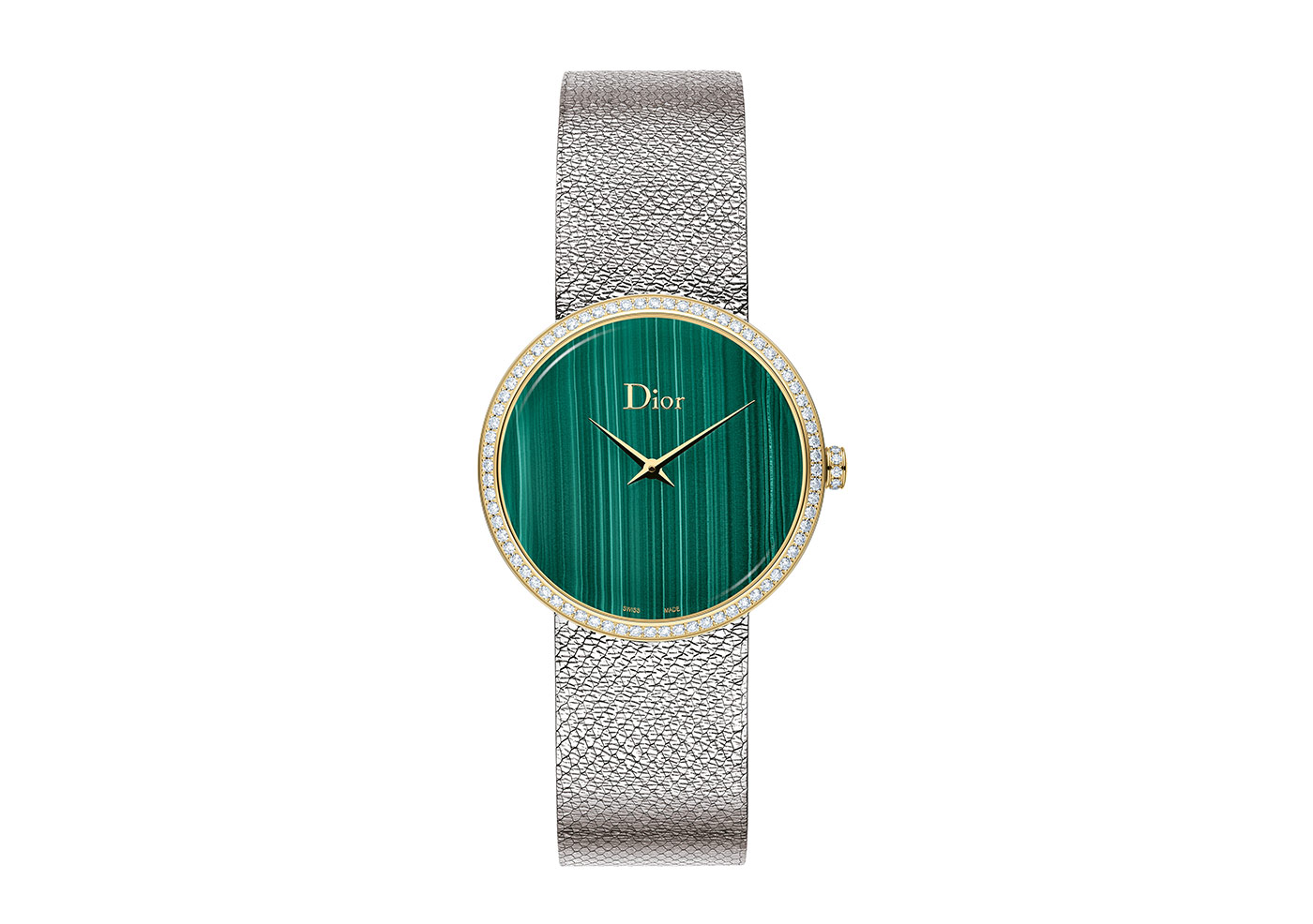  Dior D de Dior watch with malachite and diamonds in yellow gold and steel 