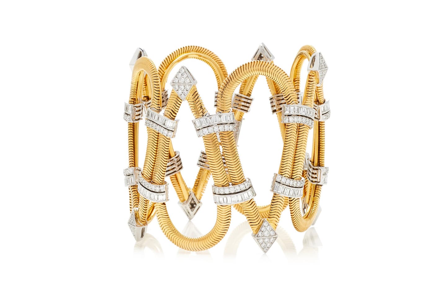  Nikos Koulis Feelings collection cuff with diamonds in yellow and white gold