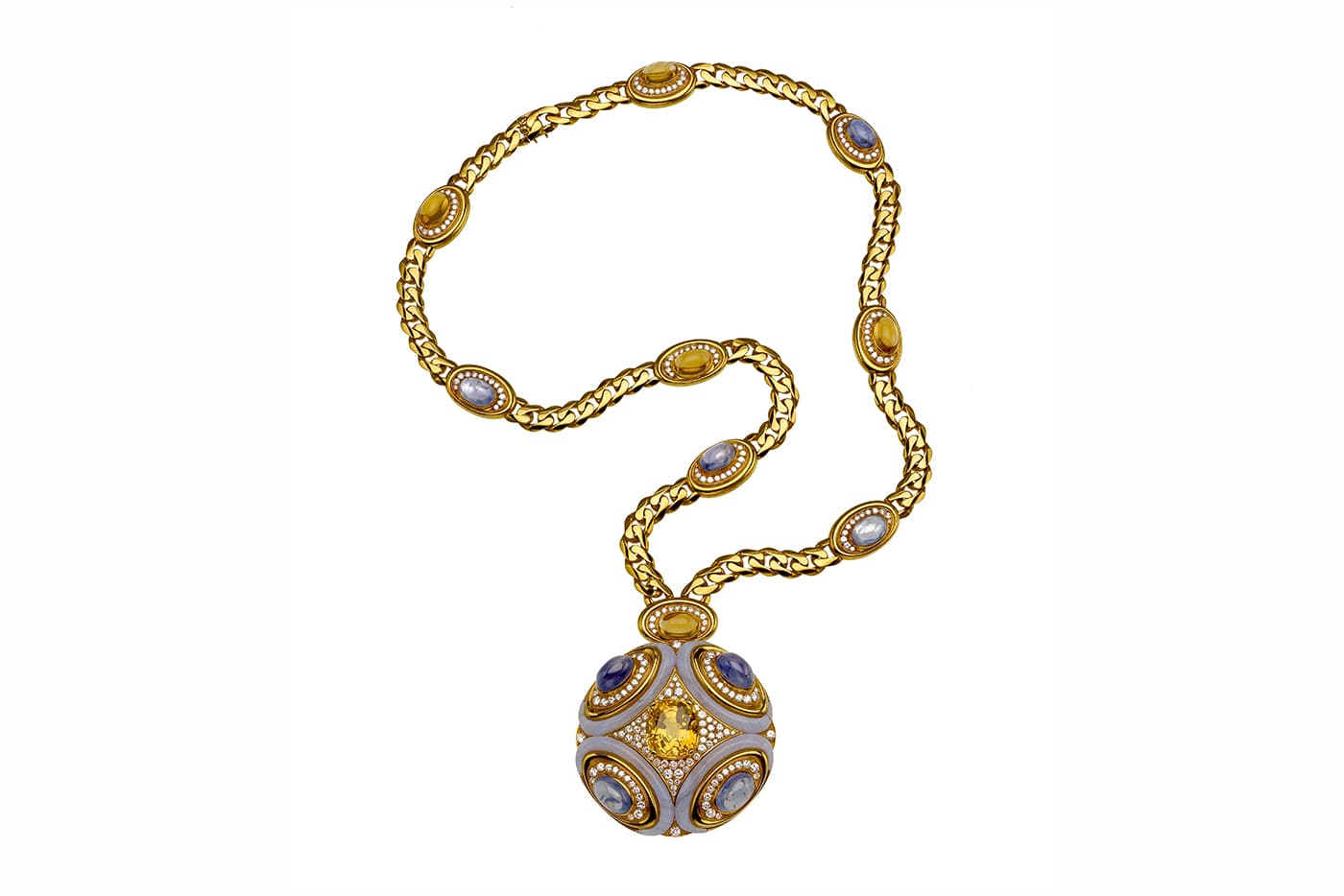 Bvlgari sautoir with chalcedony, citrine, diamonds and sapphires in yellow gold