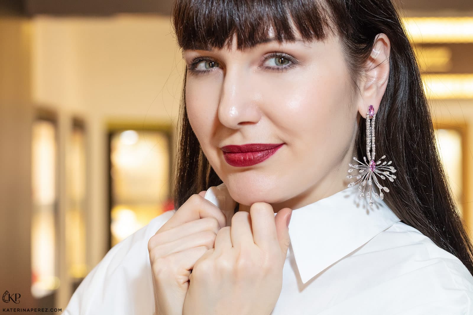 Palmiero earrings with pink sapphires and diamonds in white gold