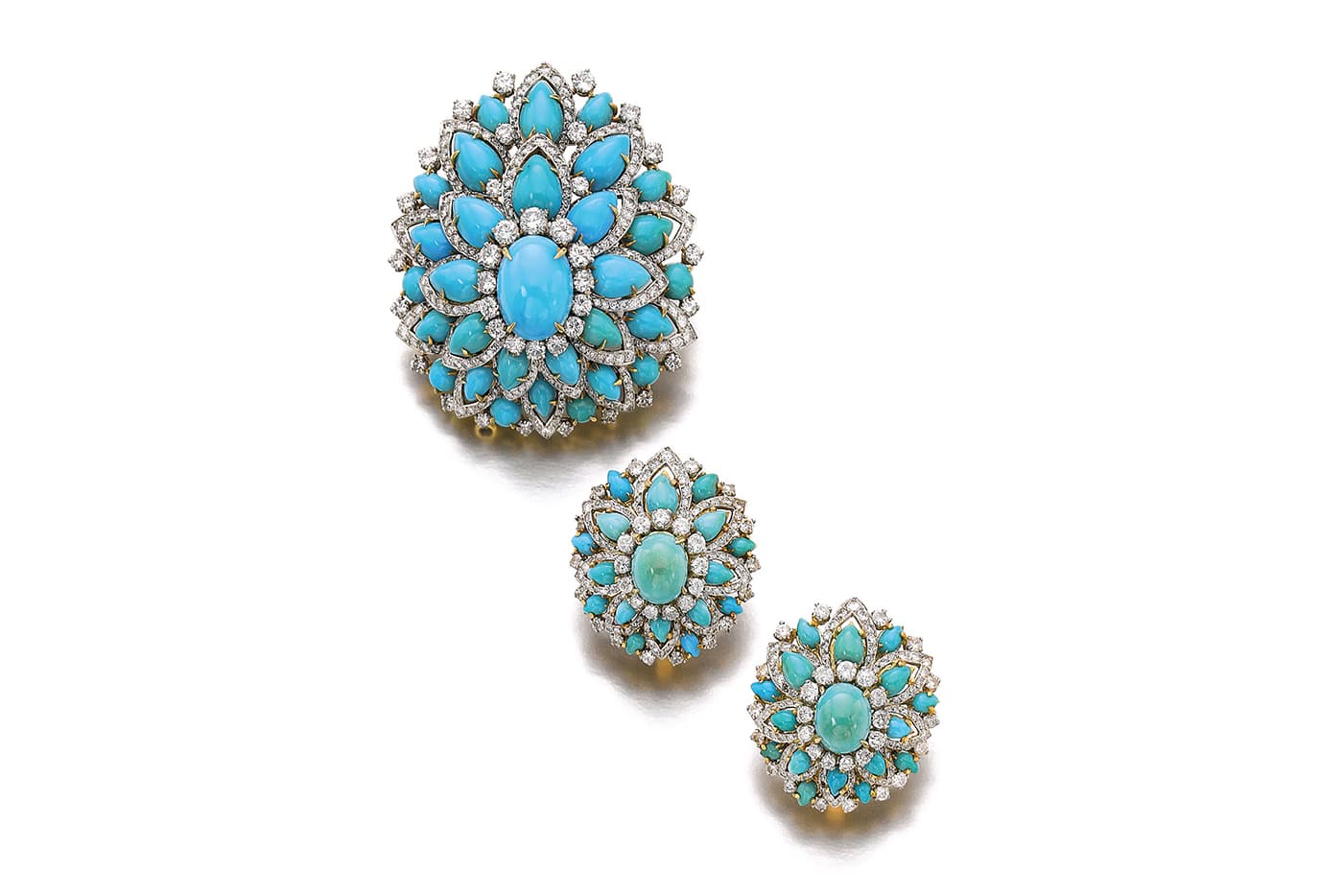  Demi-parure with turquoise and diamonds 