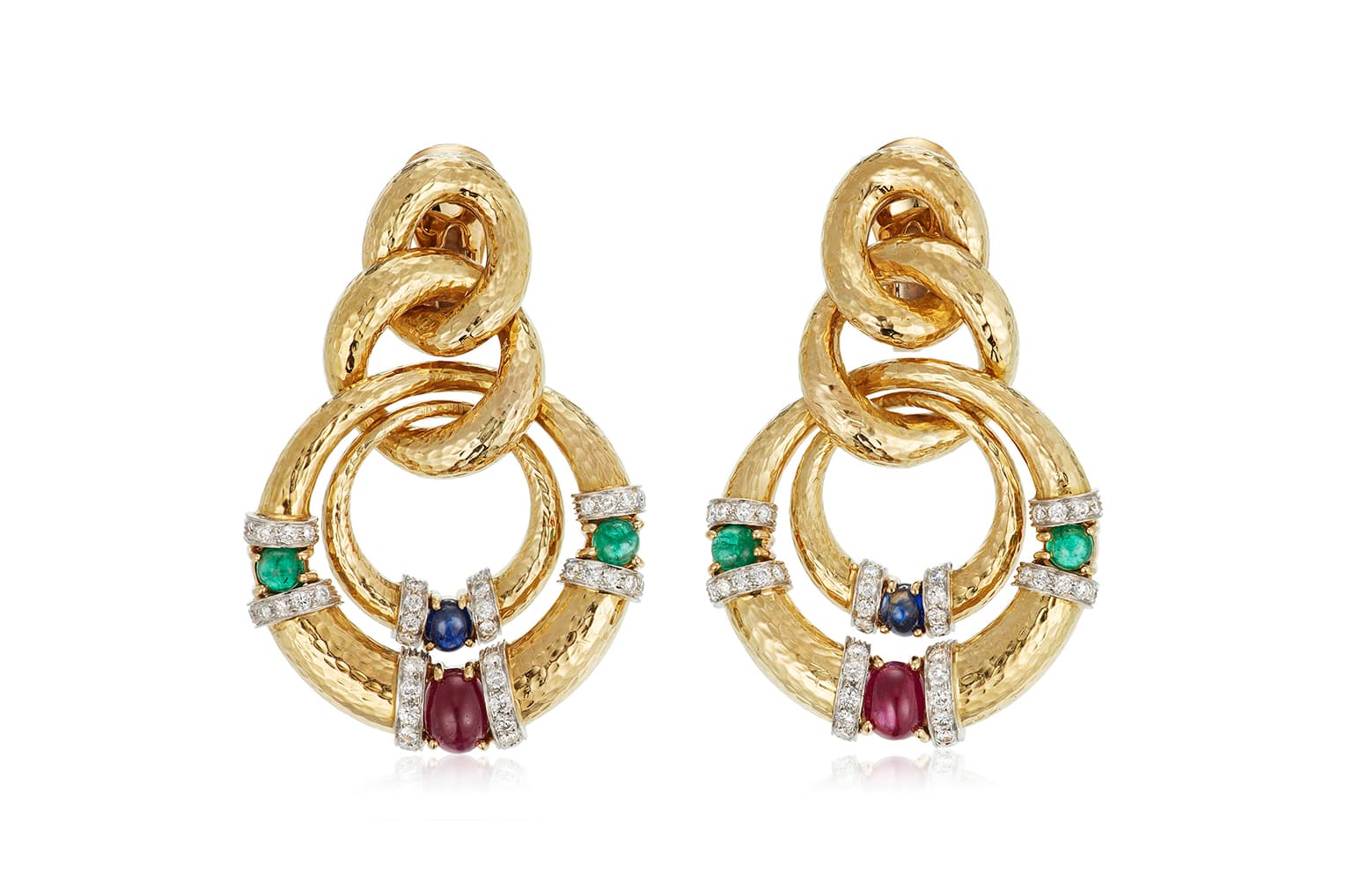  David Webb earrings with emeralds, sapphires, rubies and diamonds 