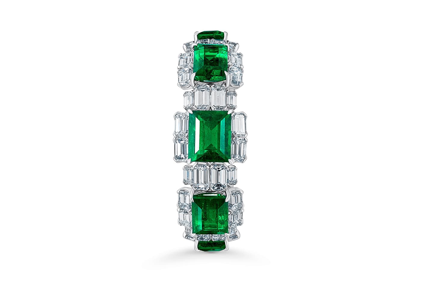  David Morris ‘Important’ bangle with 42.34ct Colombian emerald cut emeralds and 37ct diamonds in white gold 
