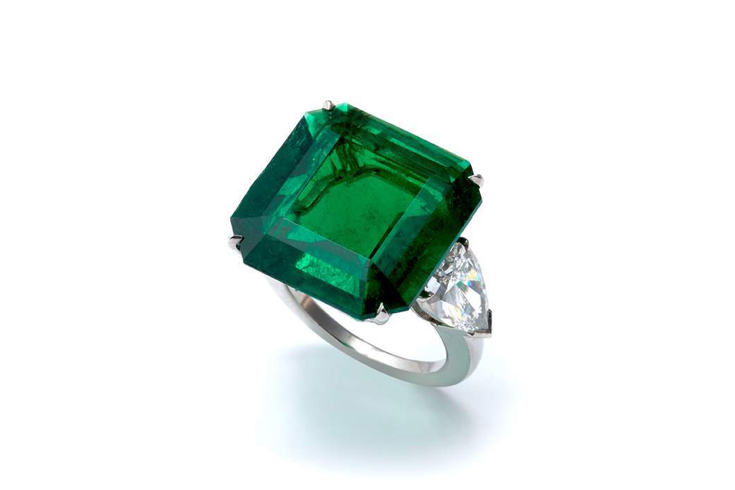  Bayco ring with 18.71ct square cut Colombian emerald and diamonds in platinum 
