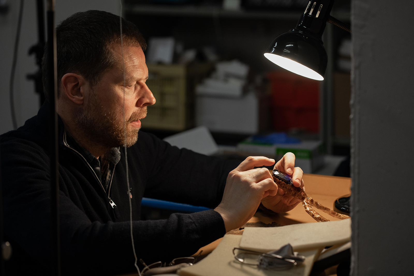 Ingo Henn of Henn of London working on the 'Siren of Serendip' necklace