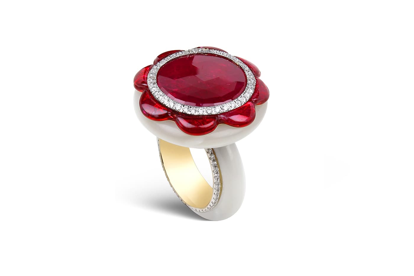  Bina Goenka ruby, mother-of-pearl and diamond ring