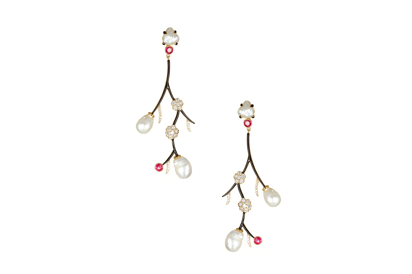  Hanut Singh baroque pearl, ruby and diamond earrings