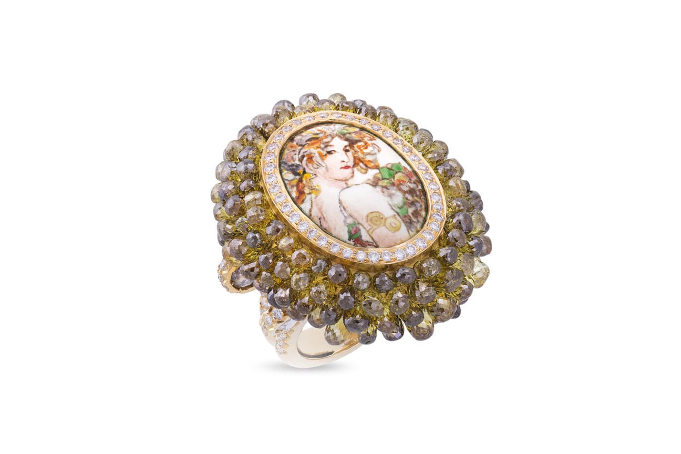  Sajjante hand-painted enamel and diamond ring