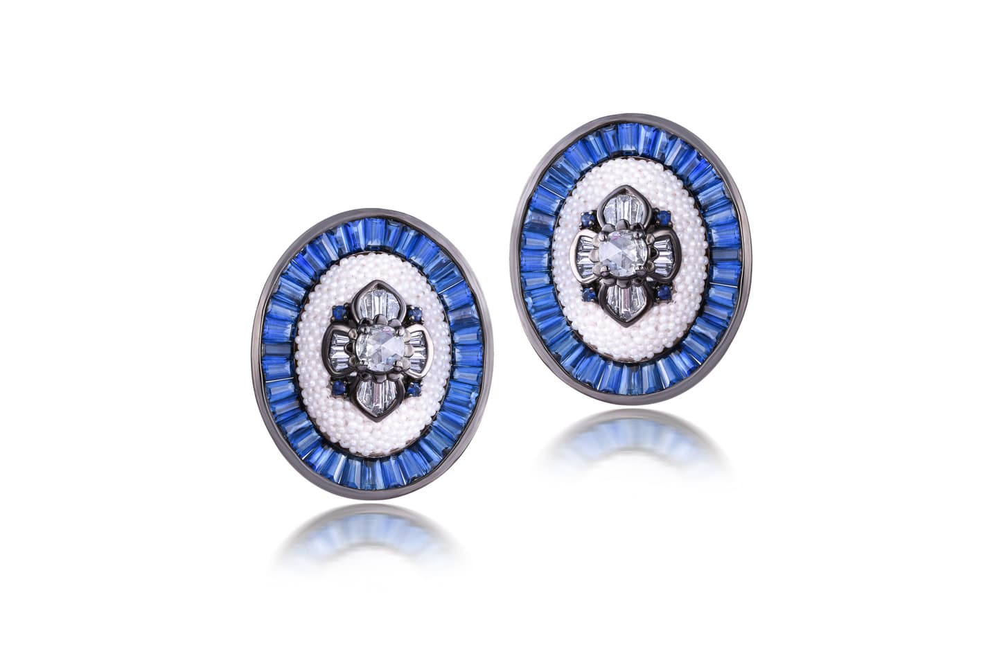 Moksh Keshi pearl, sapphire and diamond earrings