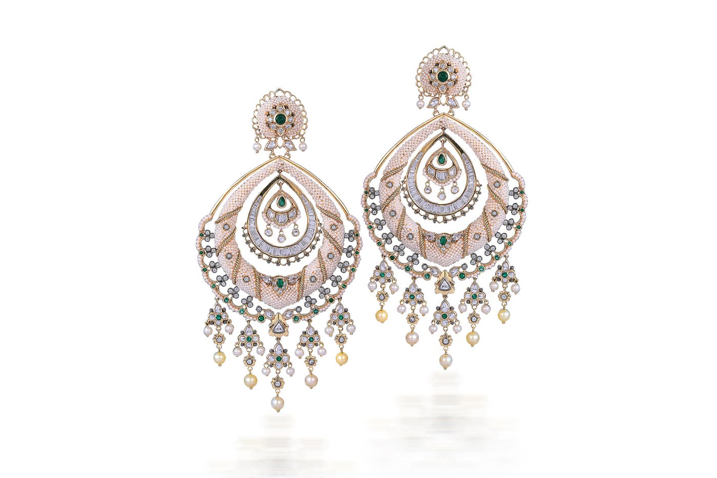  Moksh Keshi pearl, emerald and diamond earrings