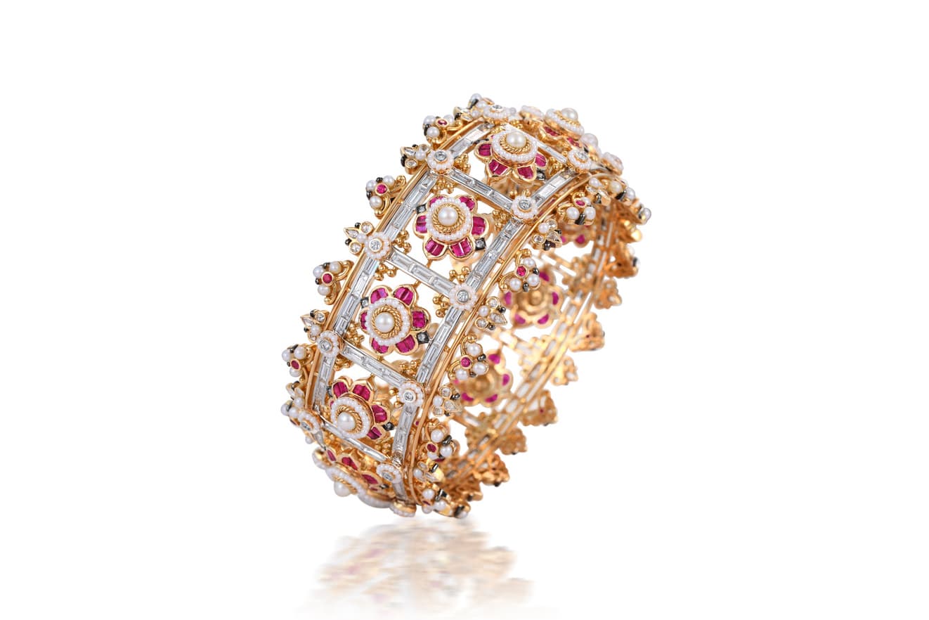  Moksh ruby, diamond and Keshi pearl bracelet