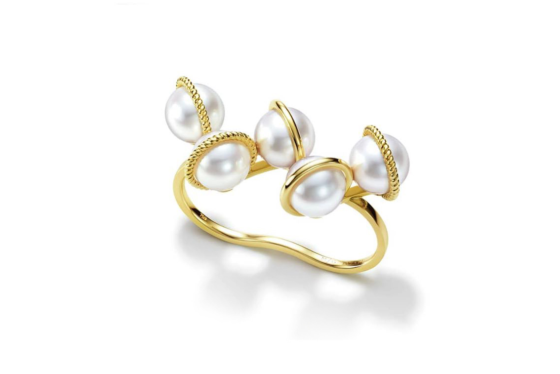 Melanie Georgacopoulos pearl double finger ring in yellow gold