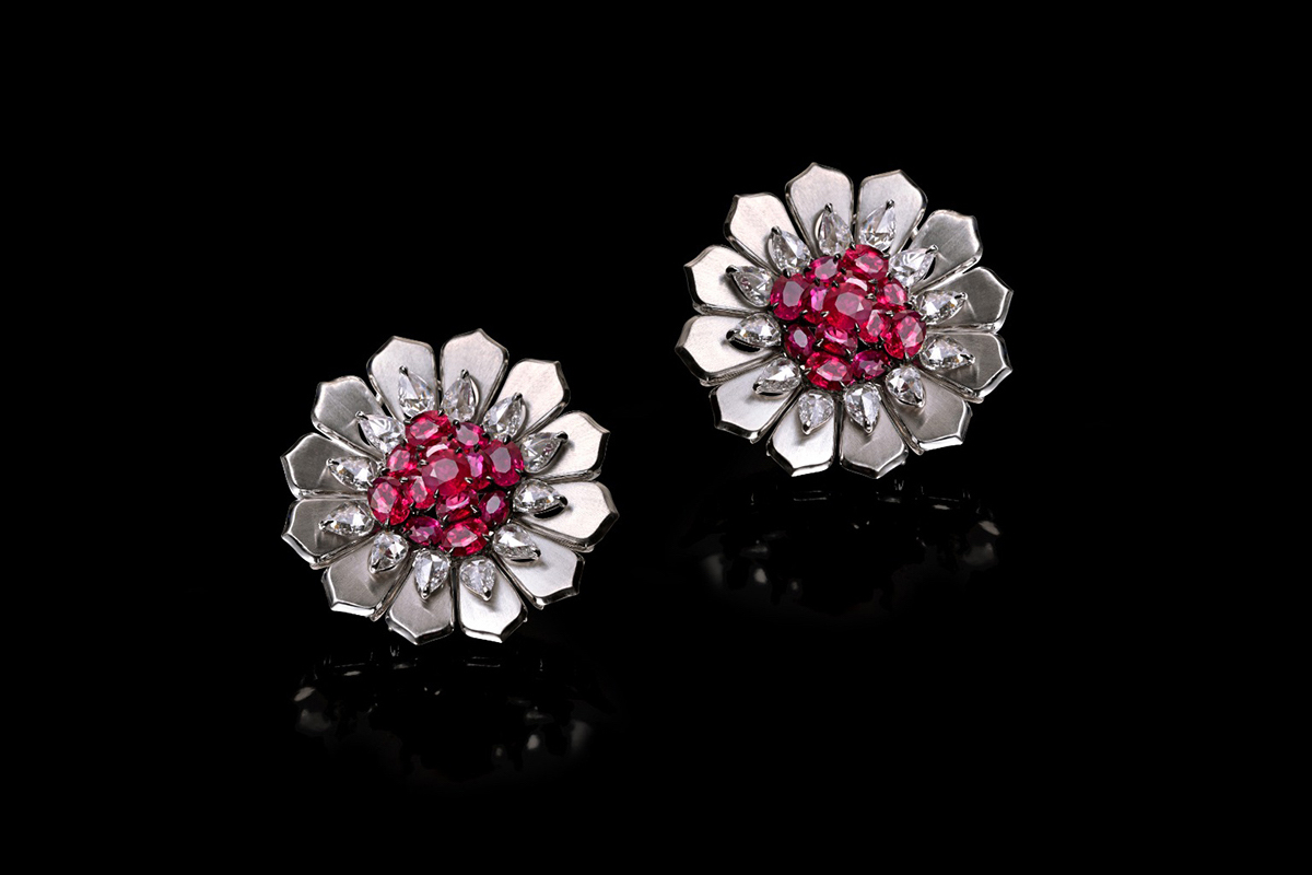  SAVAAB Burmese ruby and rose-cut diamond earrings