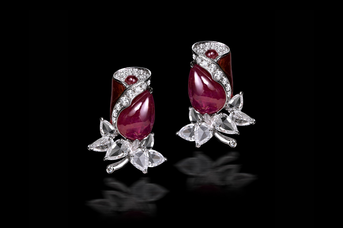 Savaab ruby and rose-cut diamond earrings