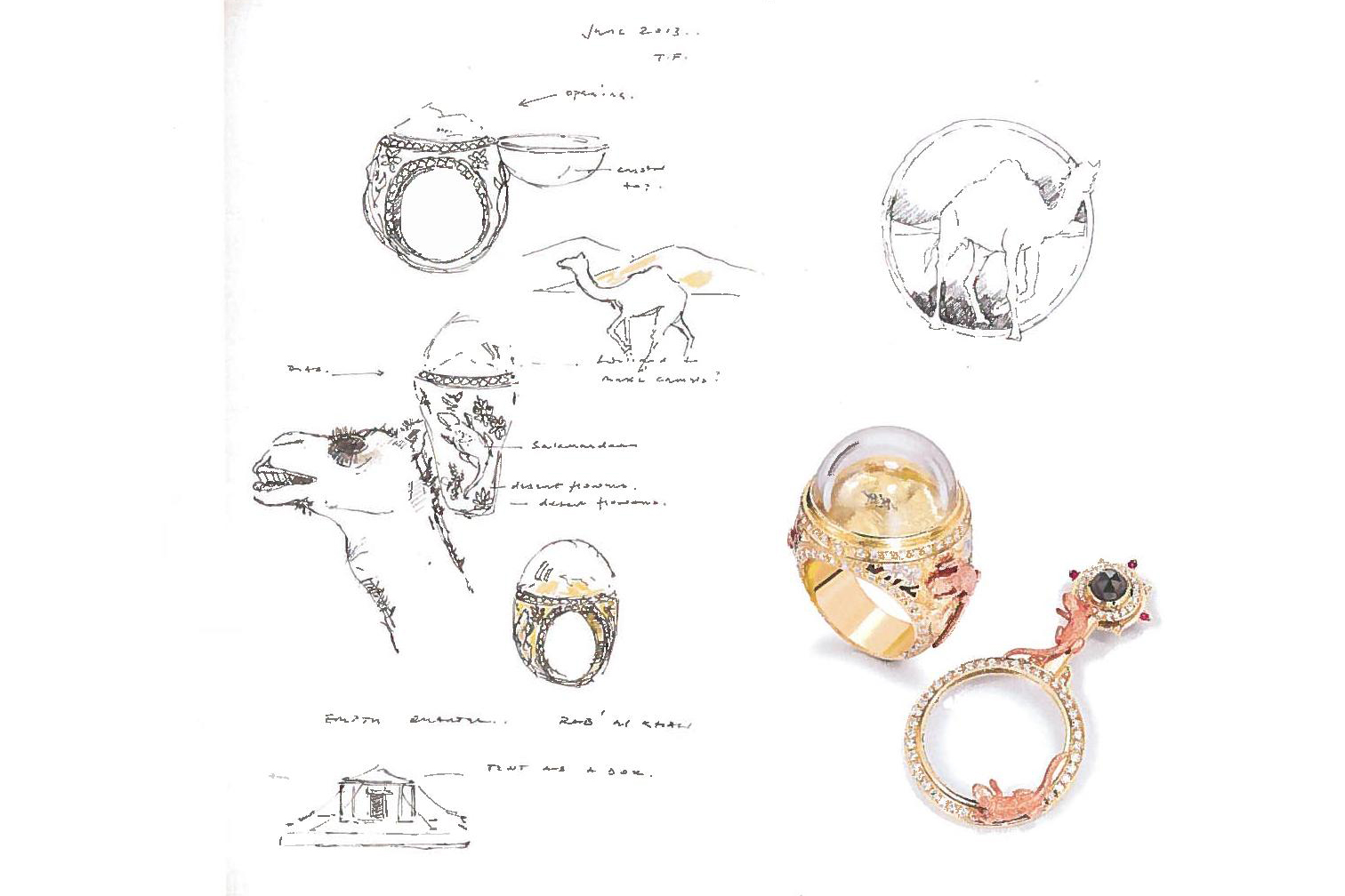  Fennell sketches his ideas before an opening ring is crafted in his London workshop