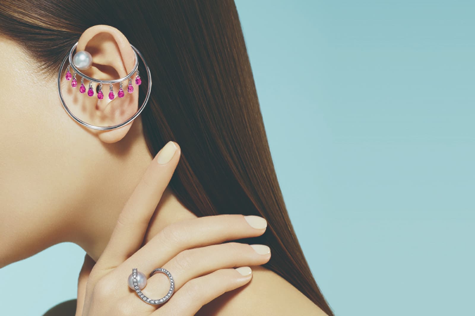  Tasaki pearl and diamond ear cuff and ring