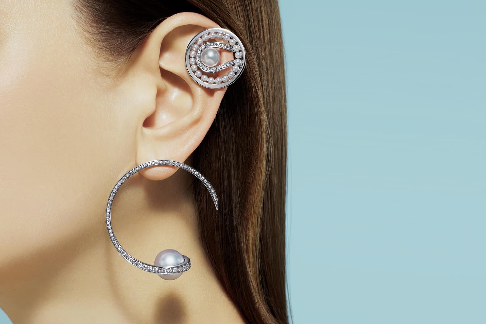 Tasaki pearl and diamond earring and cuff