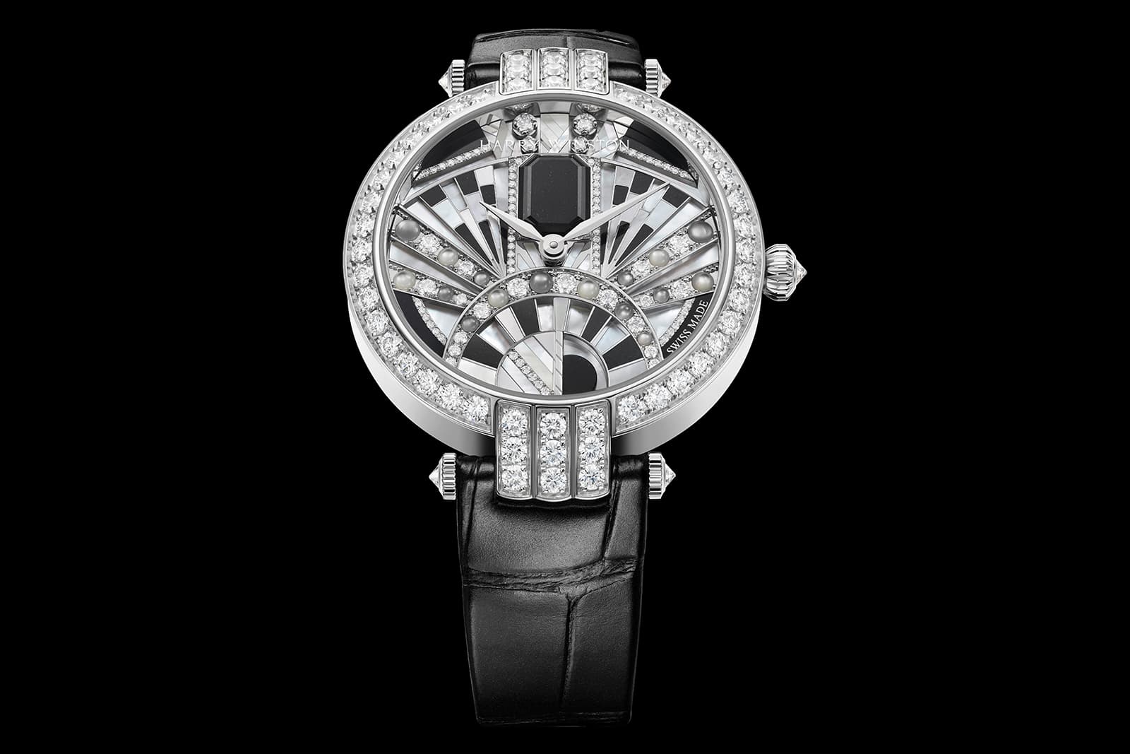  The dial features layers of black jade, mother of pearl and diamonds