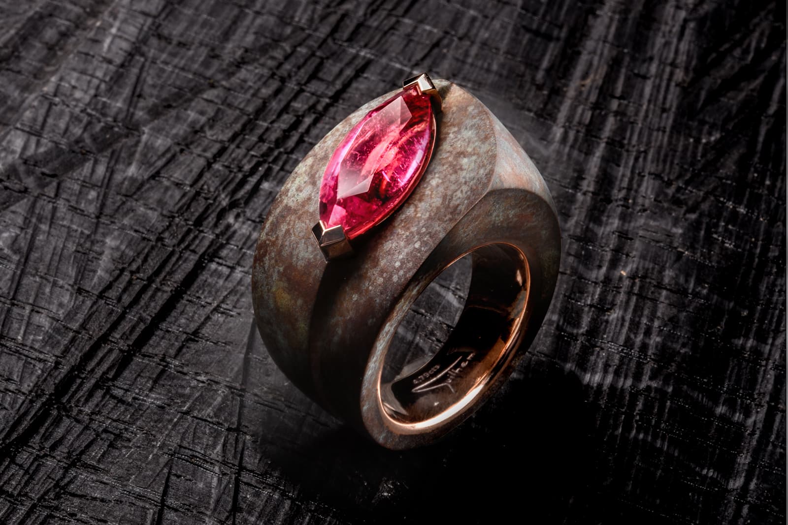Philippe's Antalya ring is set with an exquisite 4.79-carat navette cut rose tourmaline