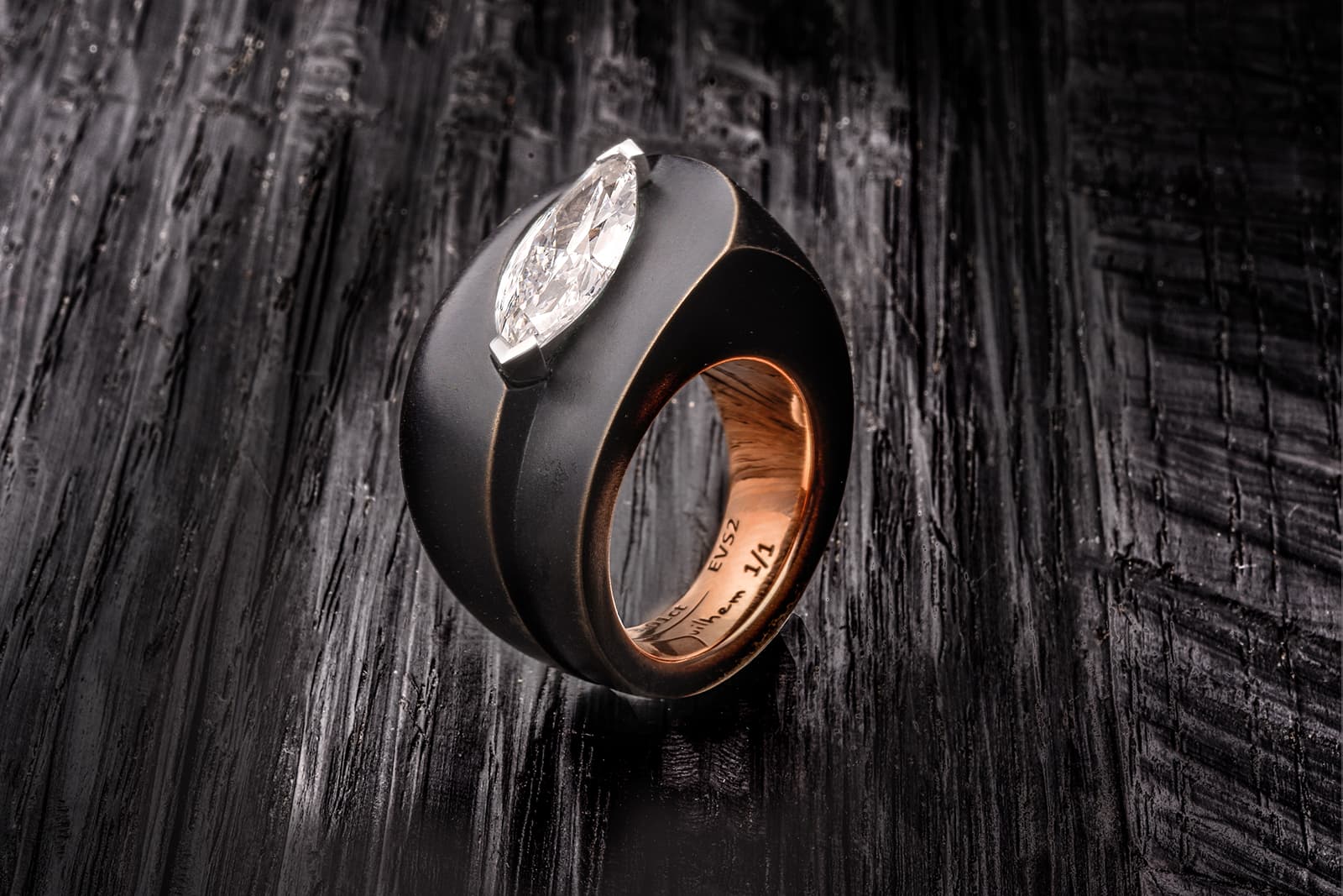 Philippe Guilhem's ring features a stunning 3.01-carat navette diamond