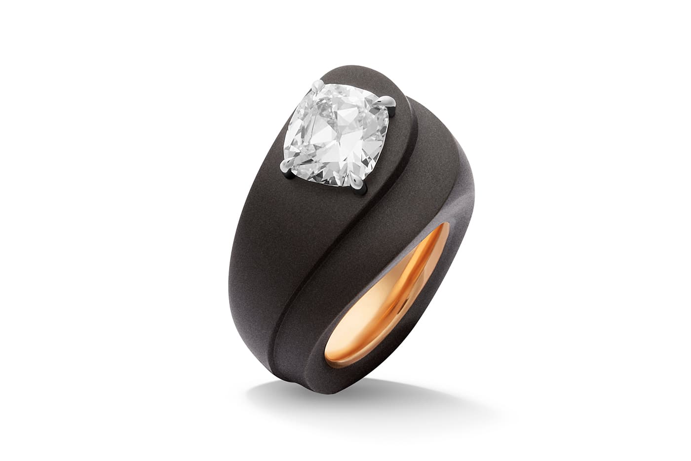  Philippe Guilhem bronze ring, set with a cushion shape diamond
