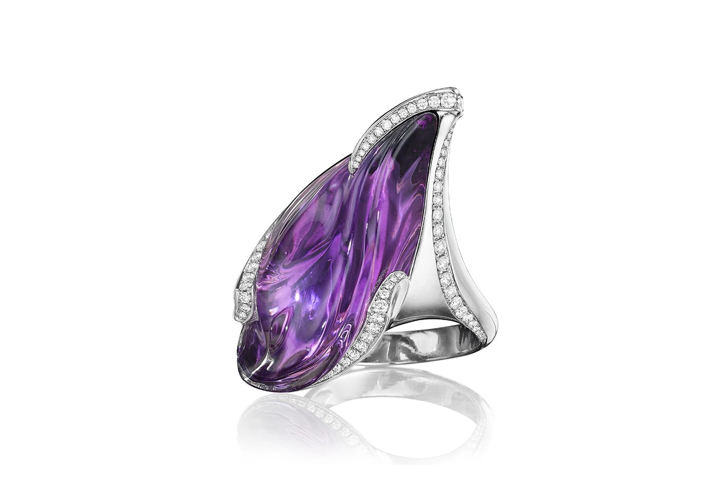  Amethyst and diamond cocktail ring in platinum by Naomi Sarna