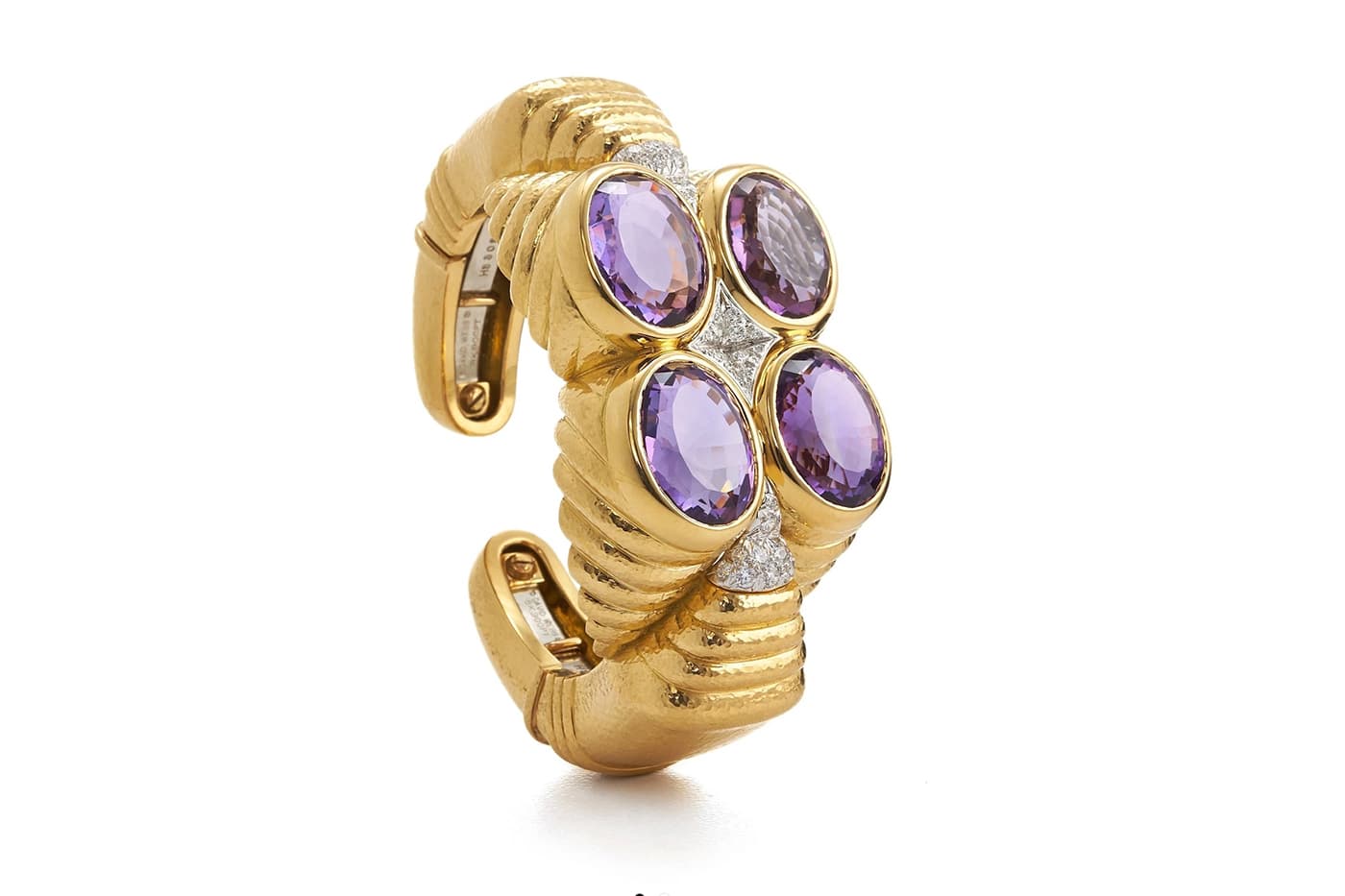  David Webb Foursome amethyst cuff with diamonds in 18 carat gold and platinum