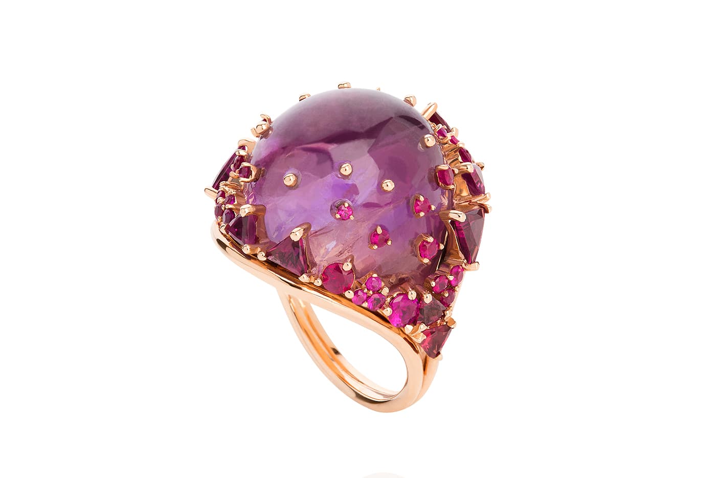  Fernando Jorge Fusion amethyst ring with rhodolites in rose gold 