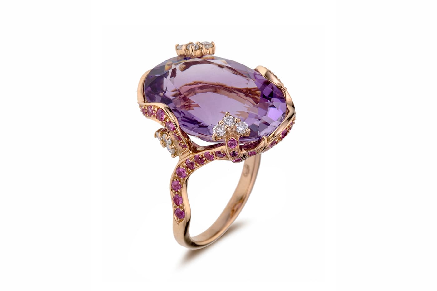  Isabelle Langlois amethyst, pink sapphire and diamond ring in rose gold