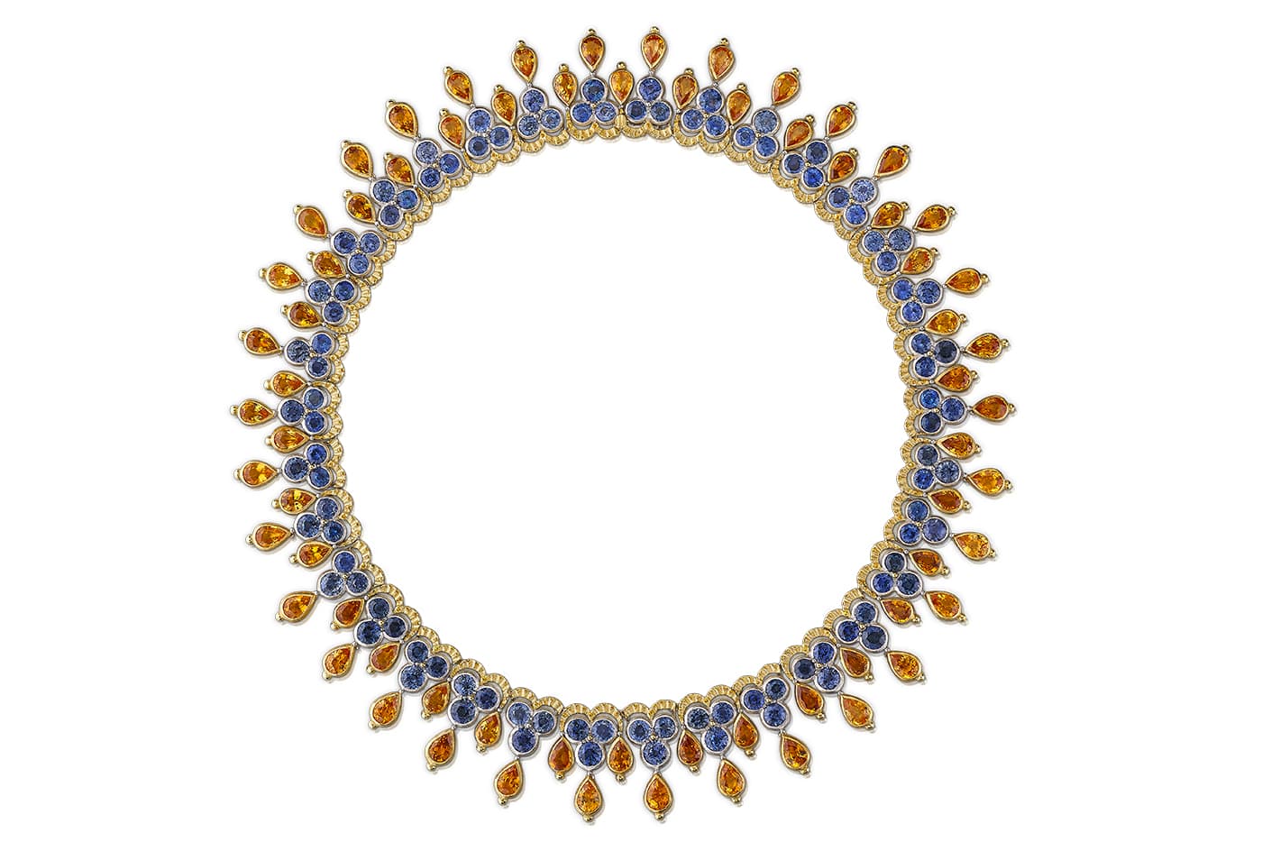 Buccellati high jewellery necklace, set with 63.58 carats of spessartines and 58.80 carats of sapphires