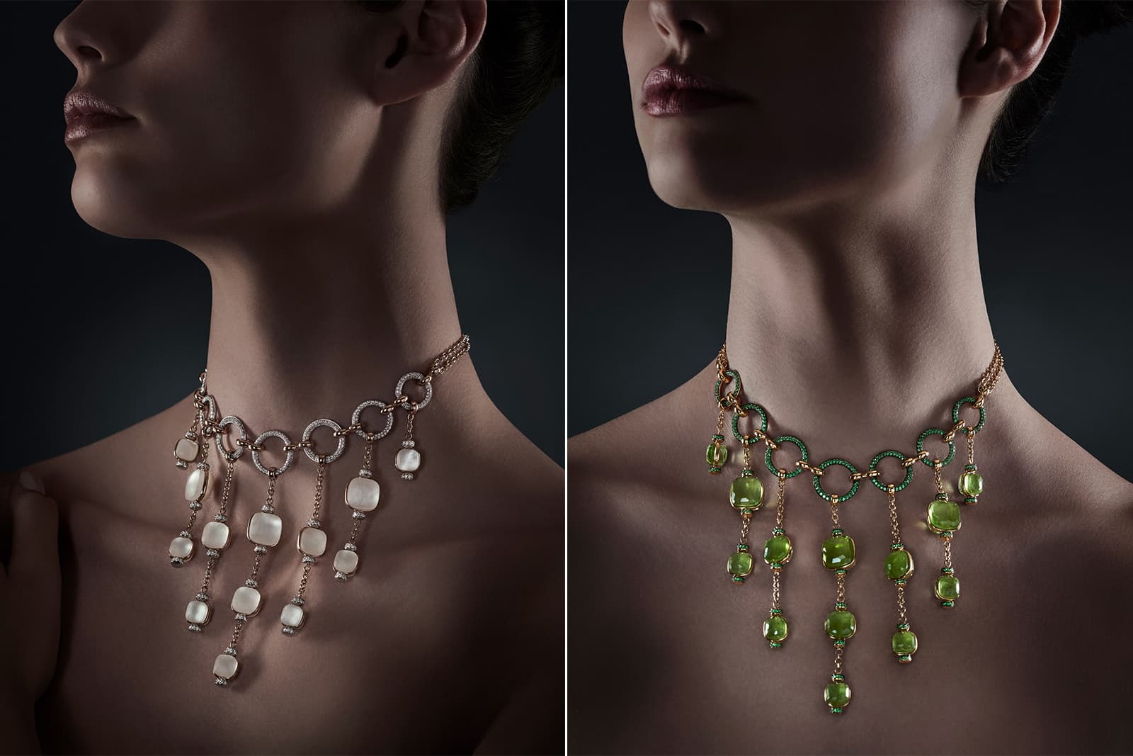 The Nudo Cascade necklace sets Nudo cut gemstones so that they sway with the slightest movement 