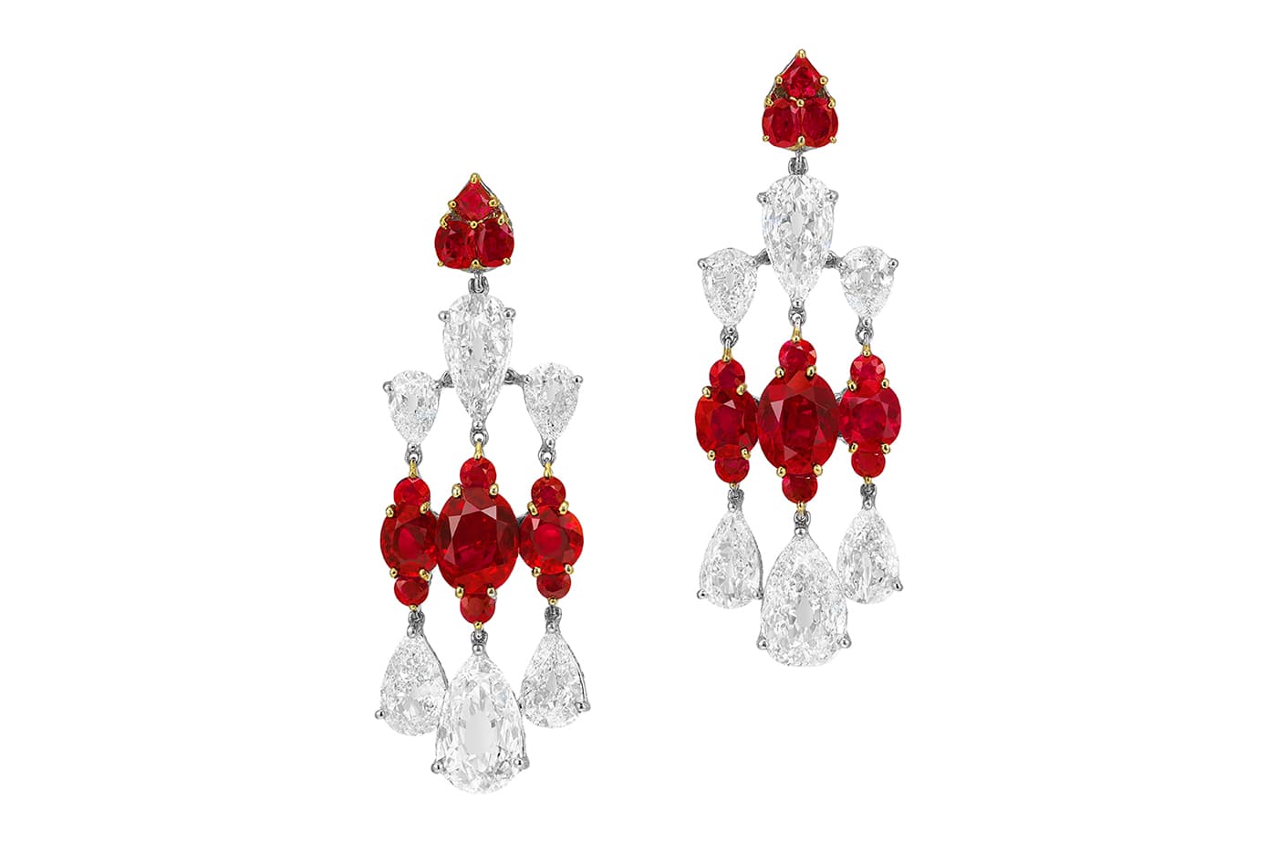  Boghossian earrings set with 17.91 carats of unheated Burmese Pigeon's Blood rubies and old cut diamonds in 18 carat white gold 