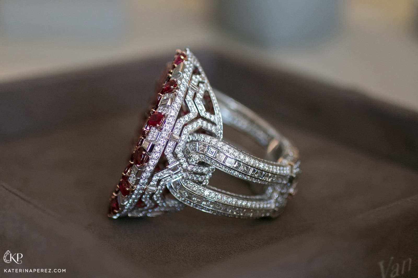  Inspired by a cuff once owned by Marlene Dietrich, the spectacular cuff is set with 84.74 carats of Burmese rubies