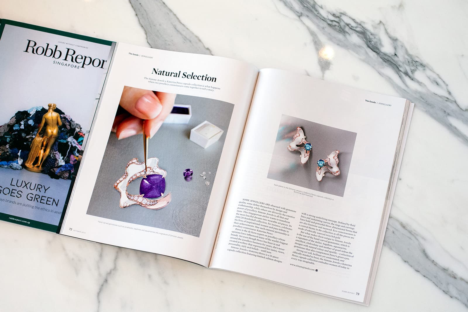 The Simone Jewels x Katerina Perez capsule collection was featured in Robb Report Singapore magazine