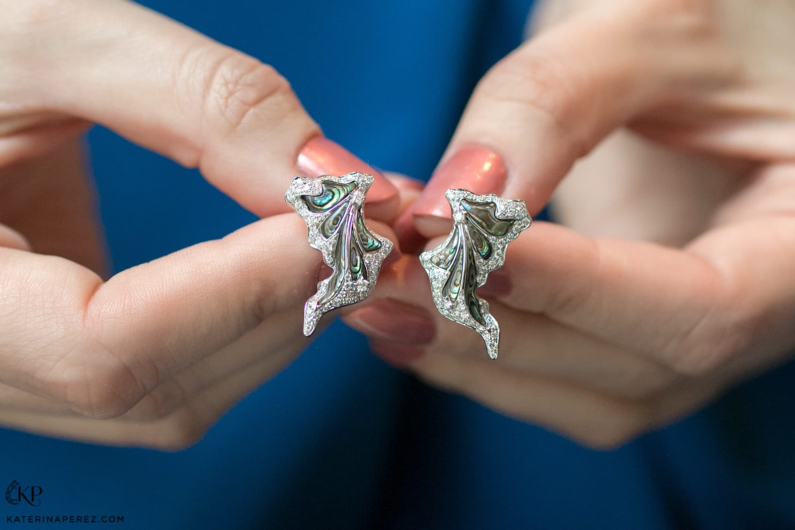  Simone Jewels x Katerina Perez earrings with abalone shell and diamonds in recycled white gold