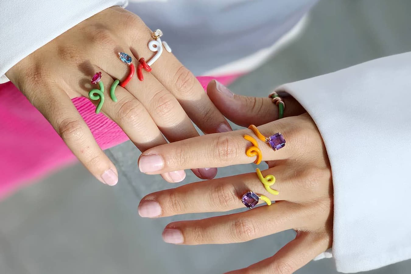 Bea Bongiasca Vine enamel rings with coloured stones