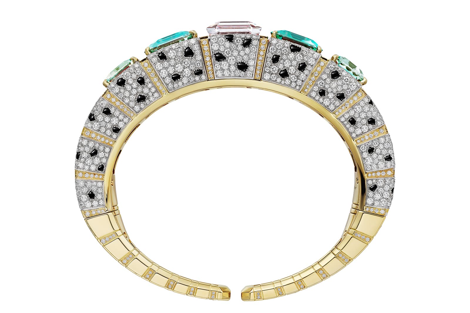  Cartier’s iconic panther is interpreted in black onyx spots set among pavé diamonds