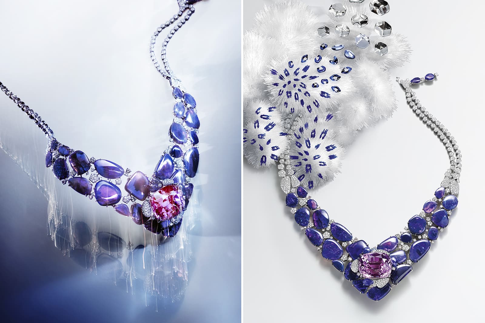  The Hemis necklace combines black opals with diamonds and a 71.80 carat kunzite