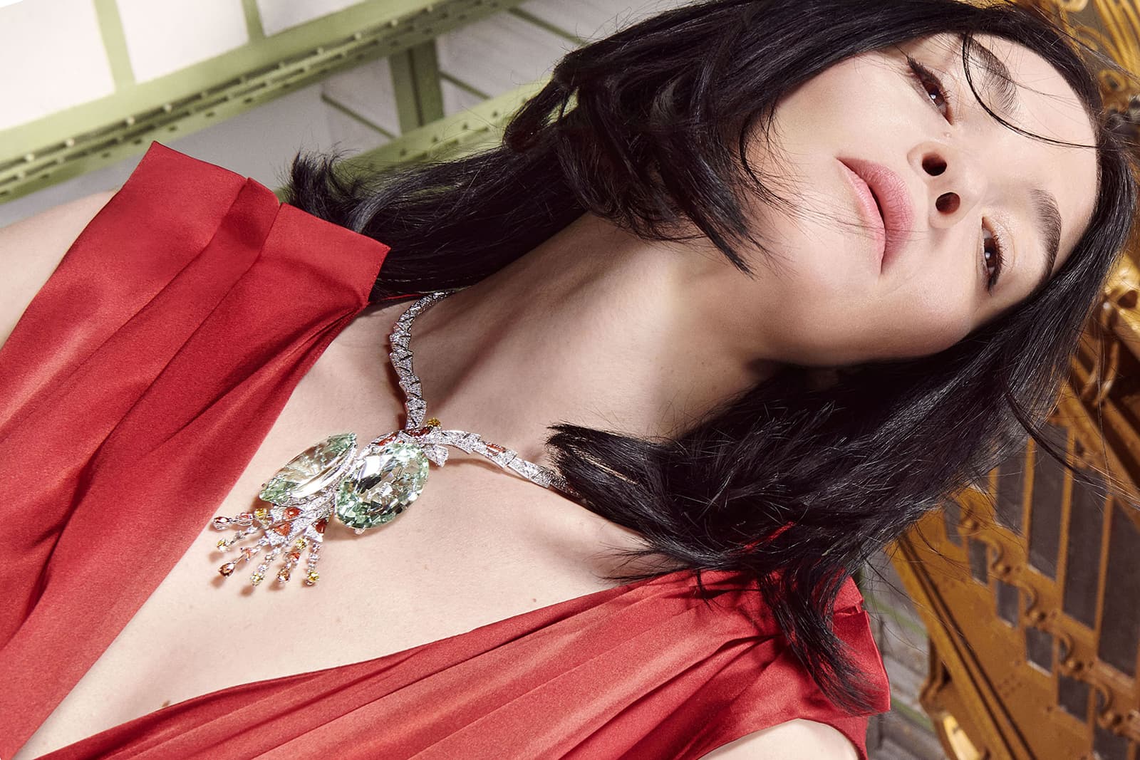 Inspired by its namesake air plant, Cartier's Tillandsia necklace is set with two impressive green oval shape beryls