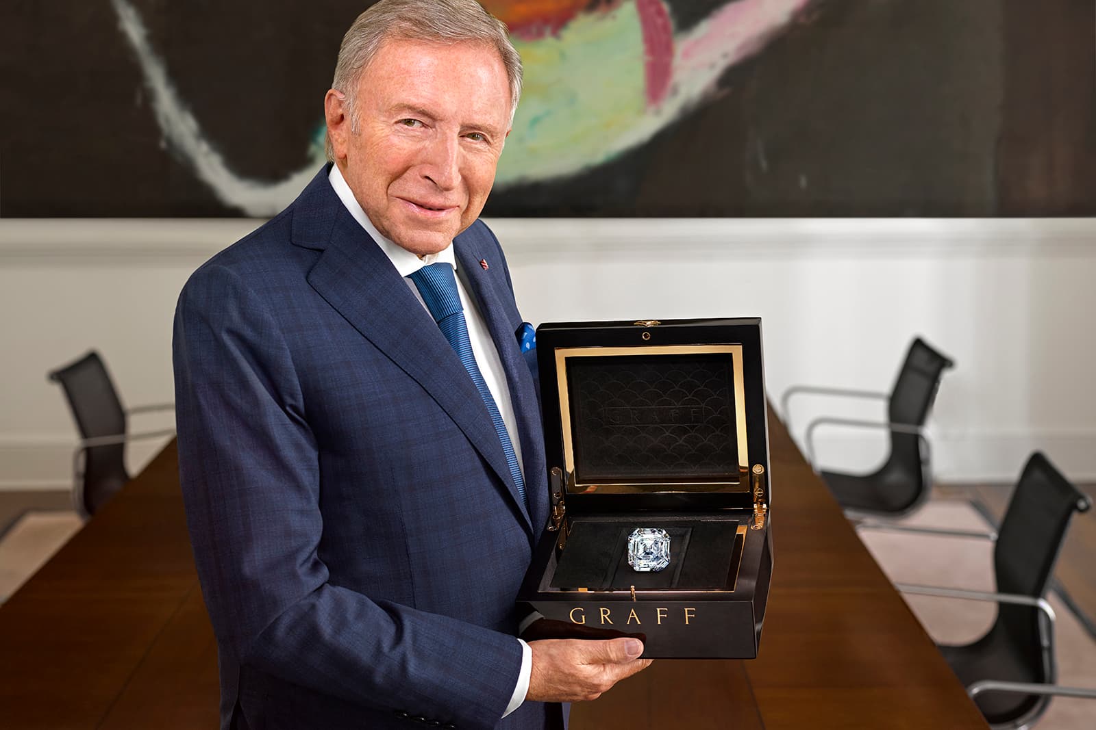 Laurence Graff, founder and chairman of Graff, unveils the 302.37 carat Graff Lesedi La Rona