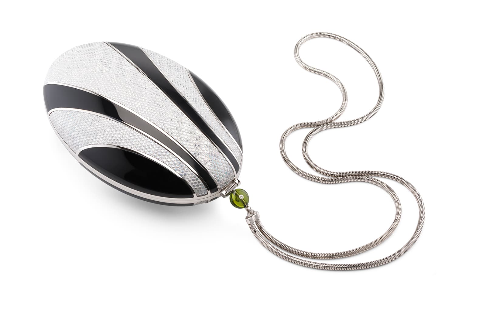 Bvlgari Melone minaudière in silver, lizard skin and black enamel 