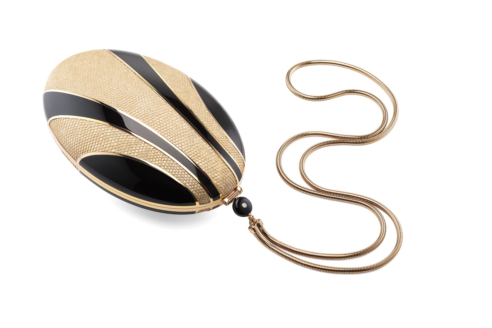  Bvlgari Melone minaudière in gold, lizard skin and black enamel 