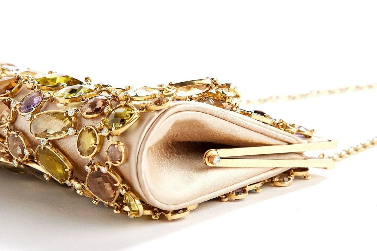Anglo-American designer Darby Scott has created a one-of-a-kind evening bag adorned with a multitude of gemstones