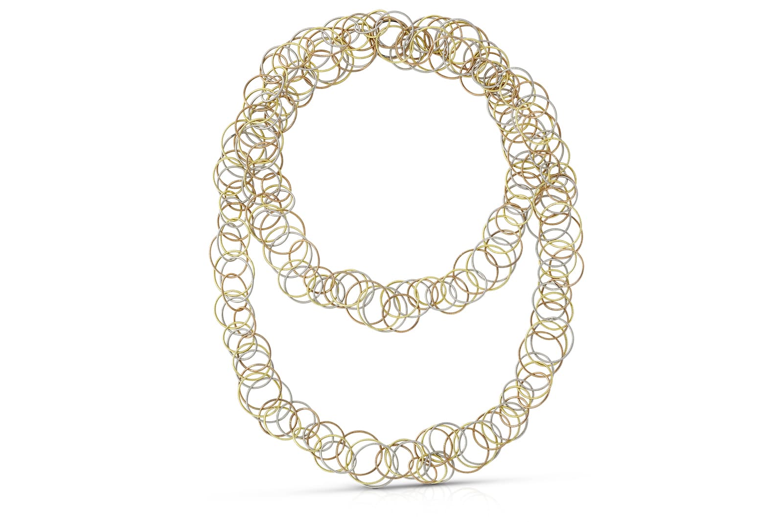  Buccellati's Hawaii necklace is comprised of a multitude of fine gold hoops, each of which has been hand-twisted and intertwined